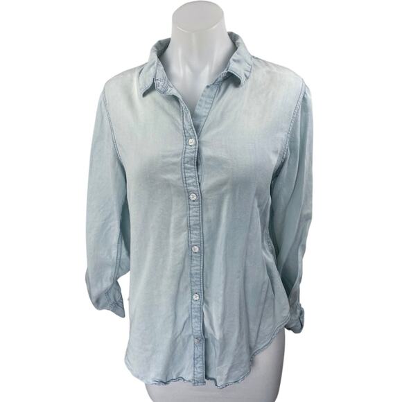 Tread & Supply Women's Blue Chambray Long Sleeve Button Down Denim Shirt Top S - Picture 1 of 4